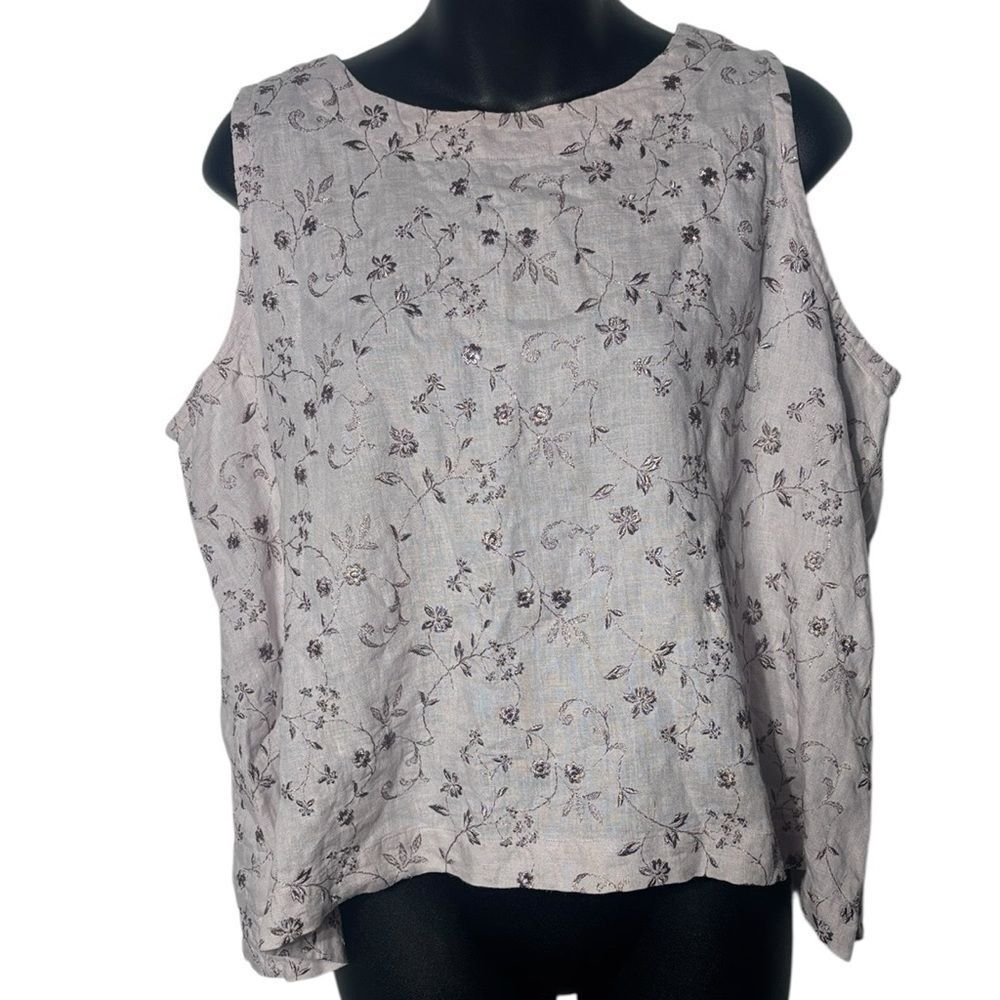 Eskandar women’s 2 100% linen boxy floral embroidered tank top capsule